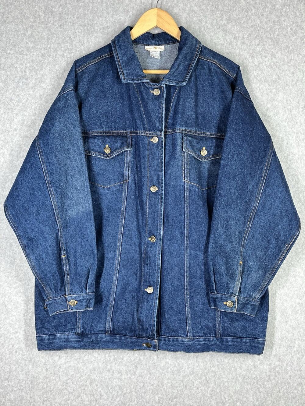 Hunter's Run Women's 1X Blue Denim Oversized Trucker Jacket Western Vintage